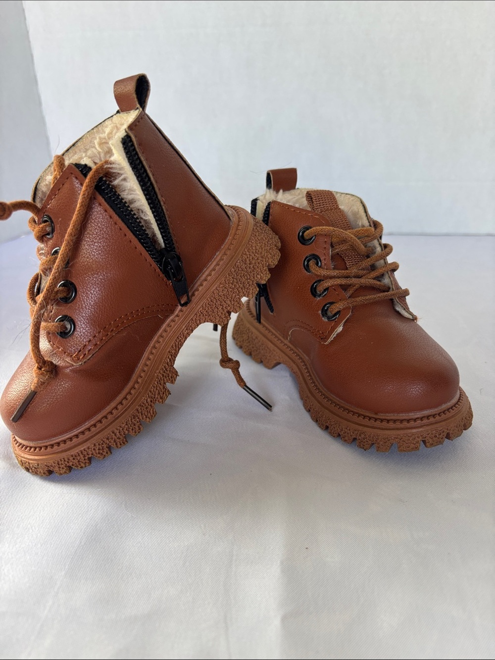 Source Unknown Kids Chestnut Brown Lace-Up Faux Fur Ankle Boots